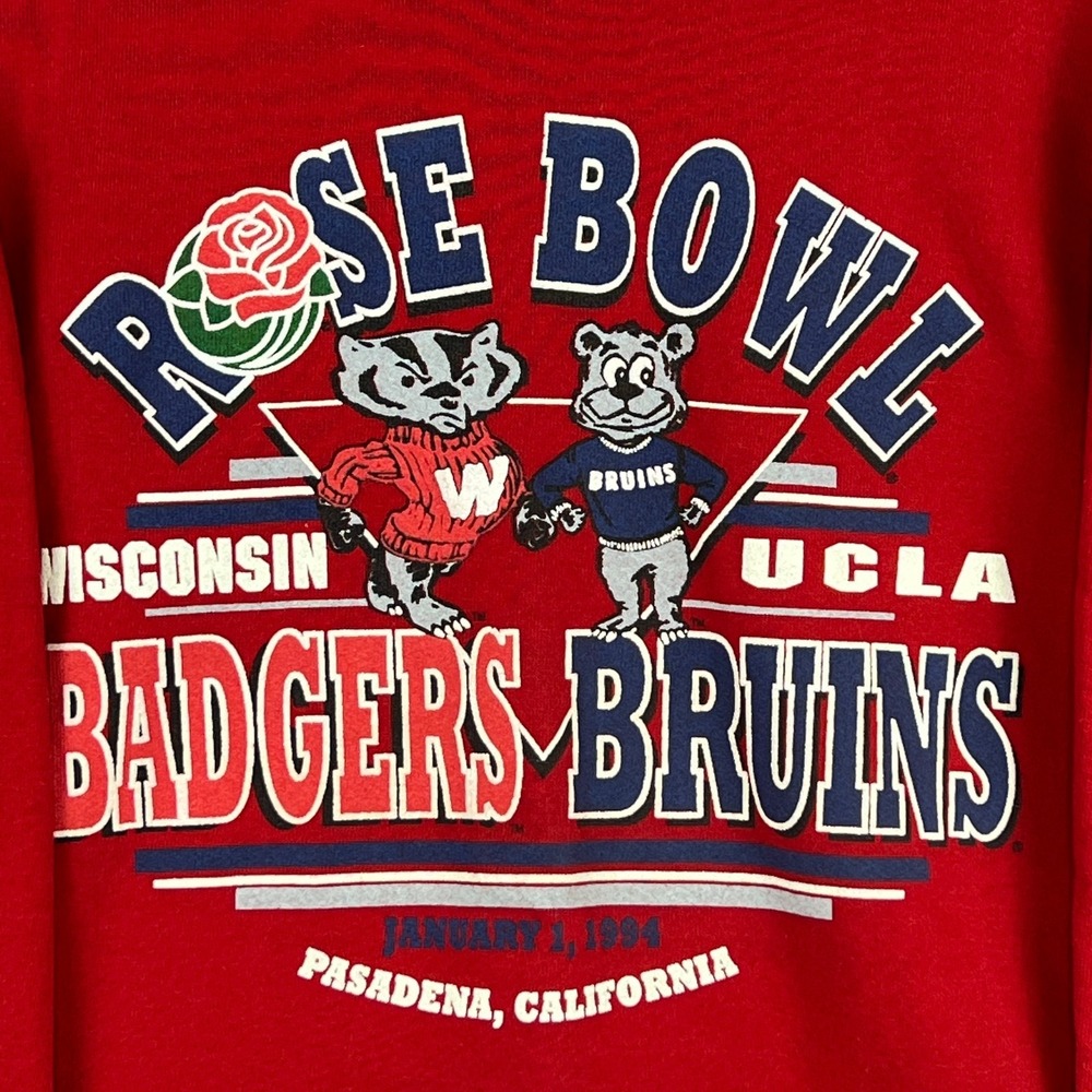Vintage 90s Wisconsin Badgers Bruins Rose Bowl 1994 Sweatshirt Size XL Jerzees - Picture 3 of 15
